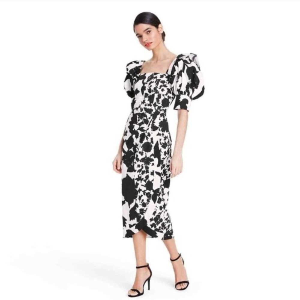 💫HP‼️💫 NWOT CHRISTOPHER JOHN ROGERS x Target Floral Midi Dress, Black/White, 10 - Picture 3 of 10